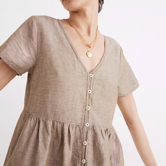 Madewell Linen-blend Vneck Button-front Mini Dress - Picture 4 of 9